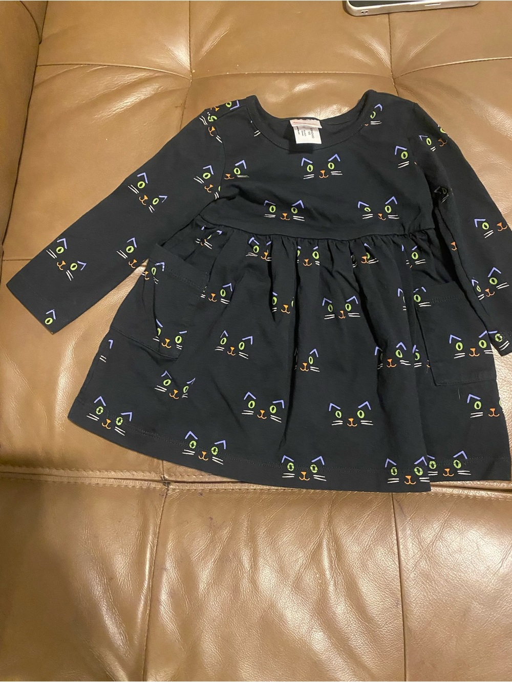 Hanna Andersson Navy Long-Sleeve Dress with Colorful Cat Faces